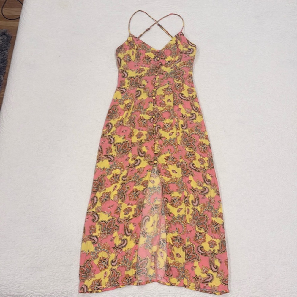Beautiful AFRM Pink and Yellow paisley dress. Size XS